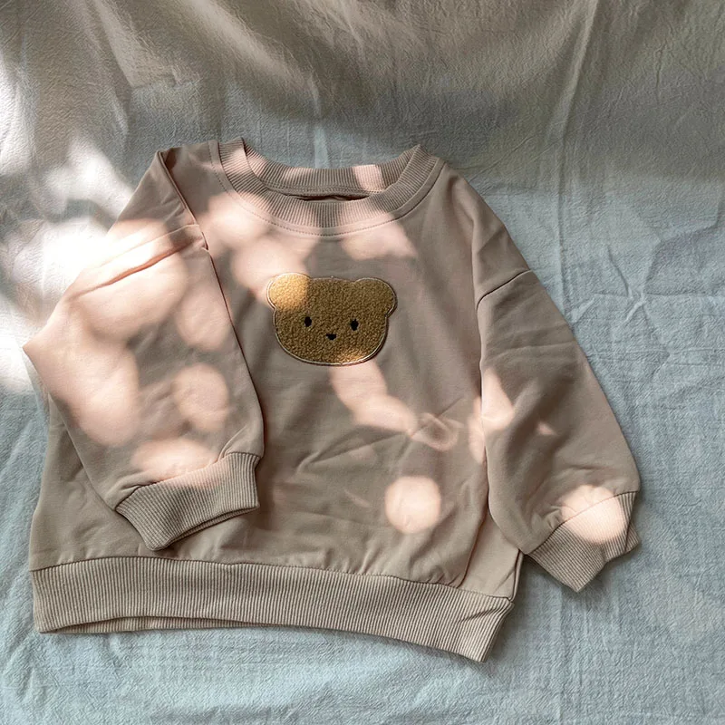 Cotton Baby Sweatshirt with Bear Embroidery for Autumn Spring