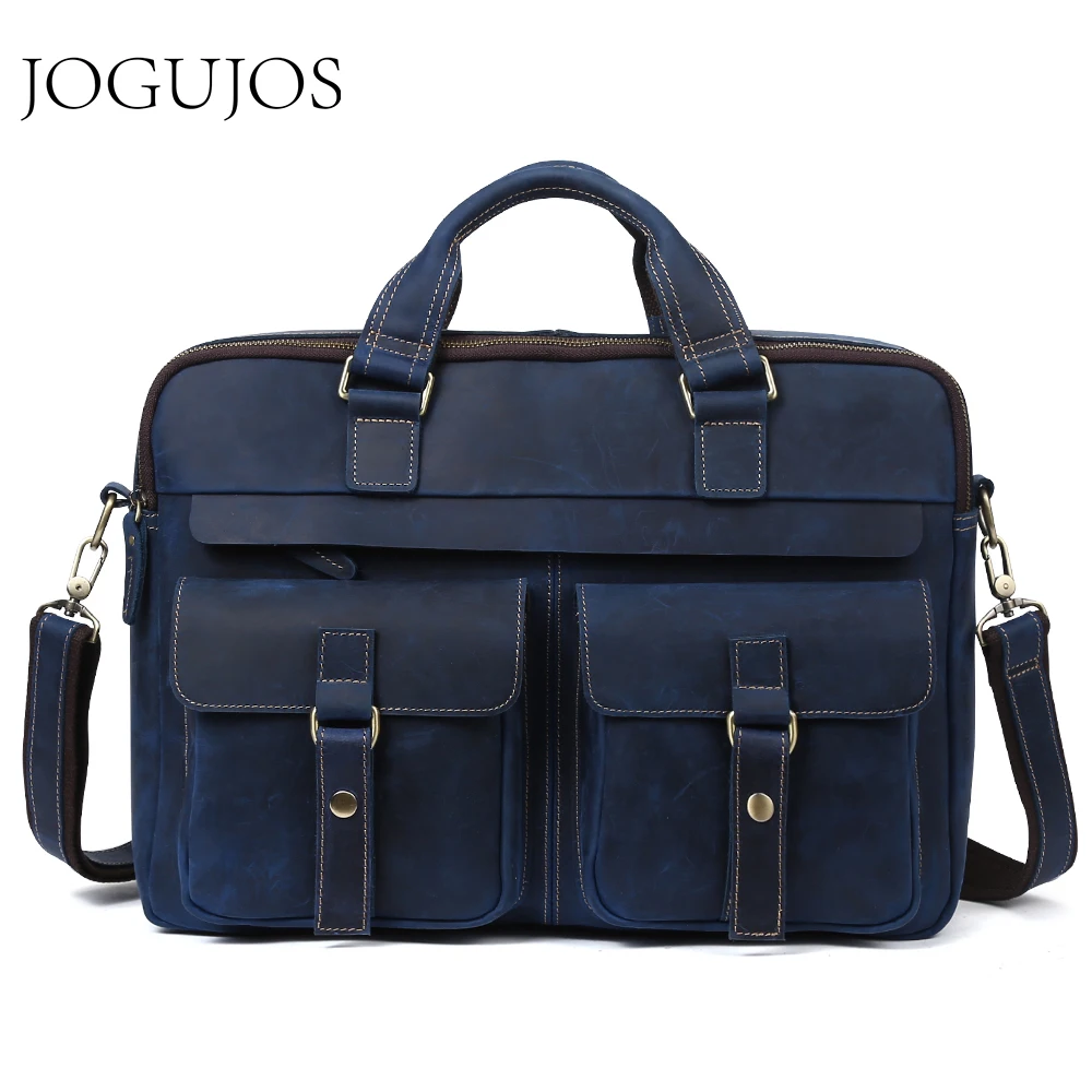 

JOGUJOS Crazy Horse Leather Men's Briefcase Genuine Leather Business Laptop Computer Bag Man Shoulder Messenger Handbag Male Bag