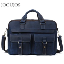 JOGUJOS Crazy Horse Leather Men's Briefcase Genuine Leather Business Laptop Computer Bag Man Shoulder Messenger Handbag Male Bag