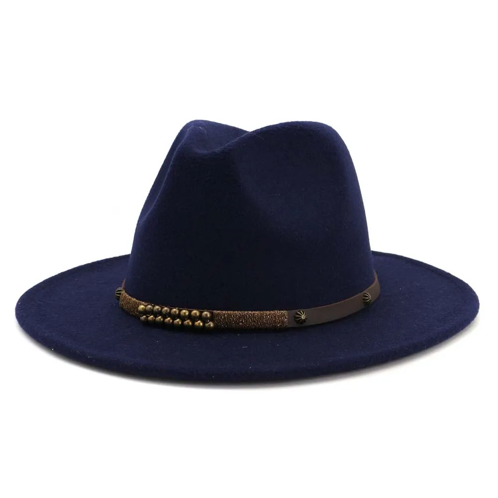 Шерстяная шляпа Fedora для мужчин и женщин, имитация шерсти, зимние женские фетровые шапки, Модный черный топ, Jazz Hat fedora Chapeau Sombrero Mujer AD0865 - Цвет: Navy Blue