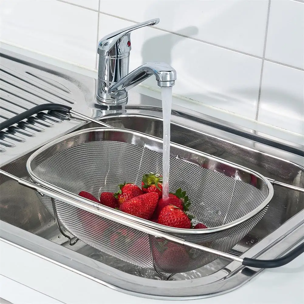 Micro-Perforated Colander Draining Stainless Steel Strainer Mesh Retractable Washing Rinsing For Fruits Vegetables Dishwasher