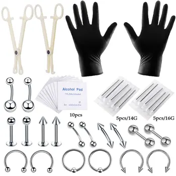 

Tattoo Piercing Tool Set 42 Pieces Lip Piercing Eyebrow Earrings Umbilical Ring Whole Body Piercing Kit