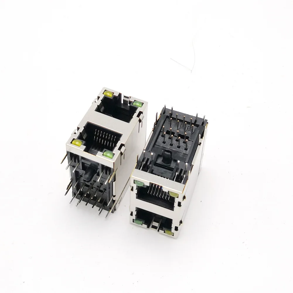 Rj45 Connector Double Rj45 Socket Pcb Mounting Network Adapter For Ethernet  Network Data Transfer With Lamp - Connectors - AliExpress