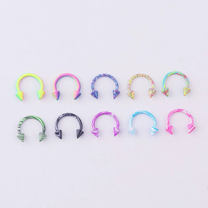 10-Color Baking Varnish Water Sharp Cone C Type Horseshoe Ring Stainless Steel Body Piercing Jewelry Supply of Goods
