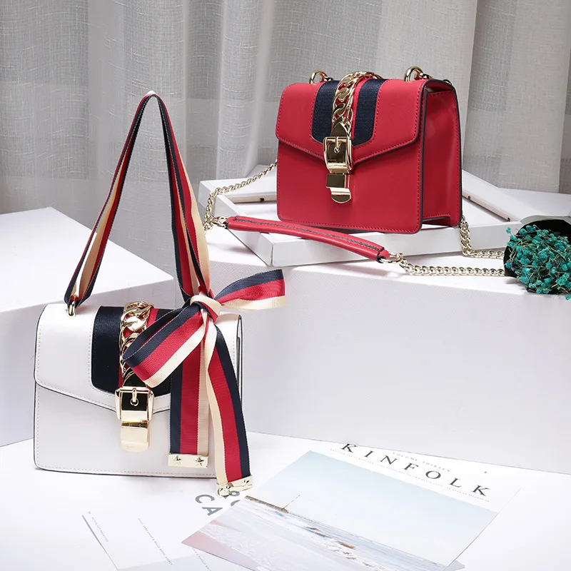 

2019 New Style Cowhide Bag Lady Single-shoulder Crossbody Bag Bow-Style Mixed Colors Square Sling Bag Korean-style Fashion Cowhi