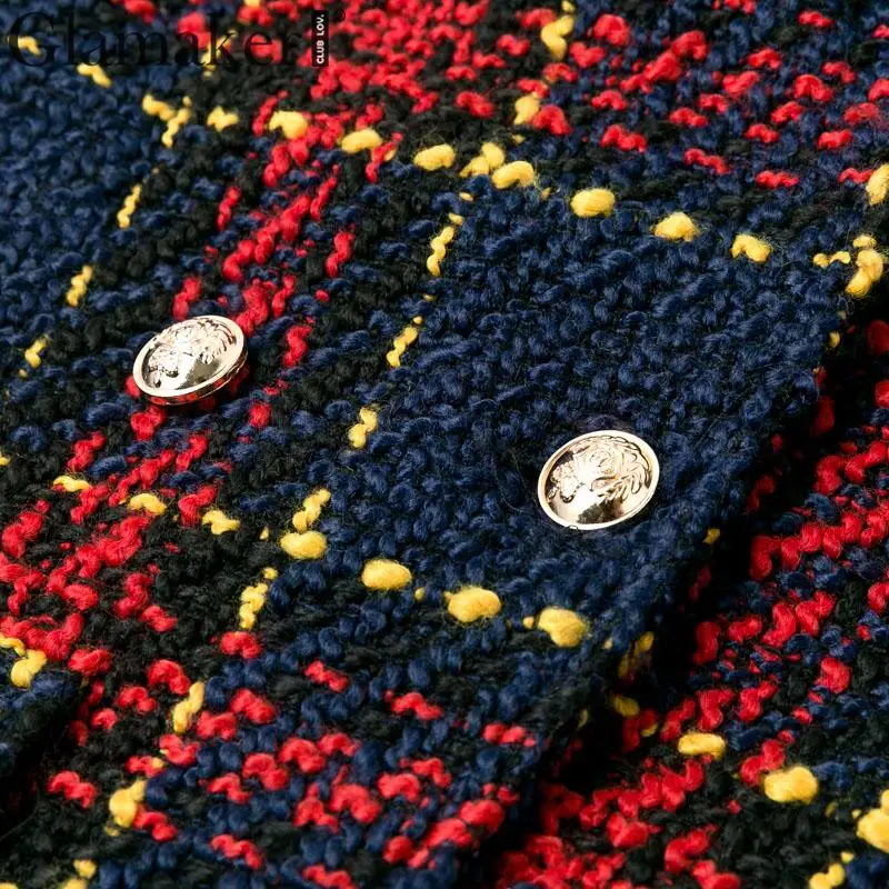 Glamaker Tweed офисная одежда модная куртка блейзер для женщин двубортное теплое пальто верхняя одежда осень зима женский клетчатый блейзер для леди