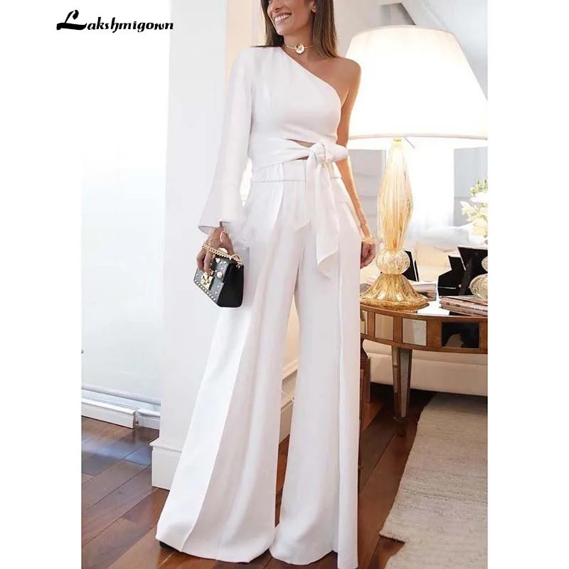 White Satin Jumpsuits Wedding Dresses 