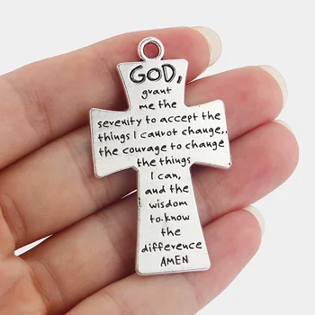 

5PCS Large DIY Jewelry Findings Antique Carved Letter Christian Jesus Cross Charm Pendant for Necklace Making 56x33mm