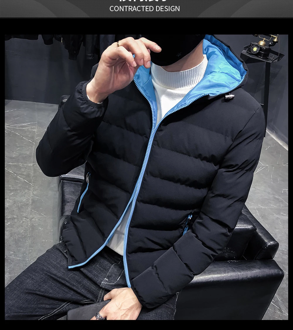 Модные куртки мужские зимние повседневные ветровки Jaqueta Masculino однотонные приталенные пальто с капюшоном Homme Большие размеры