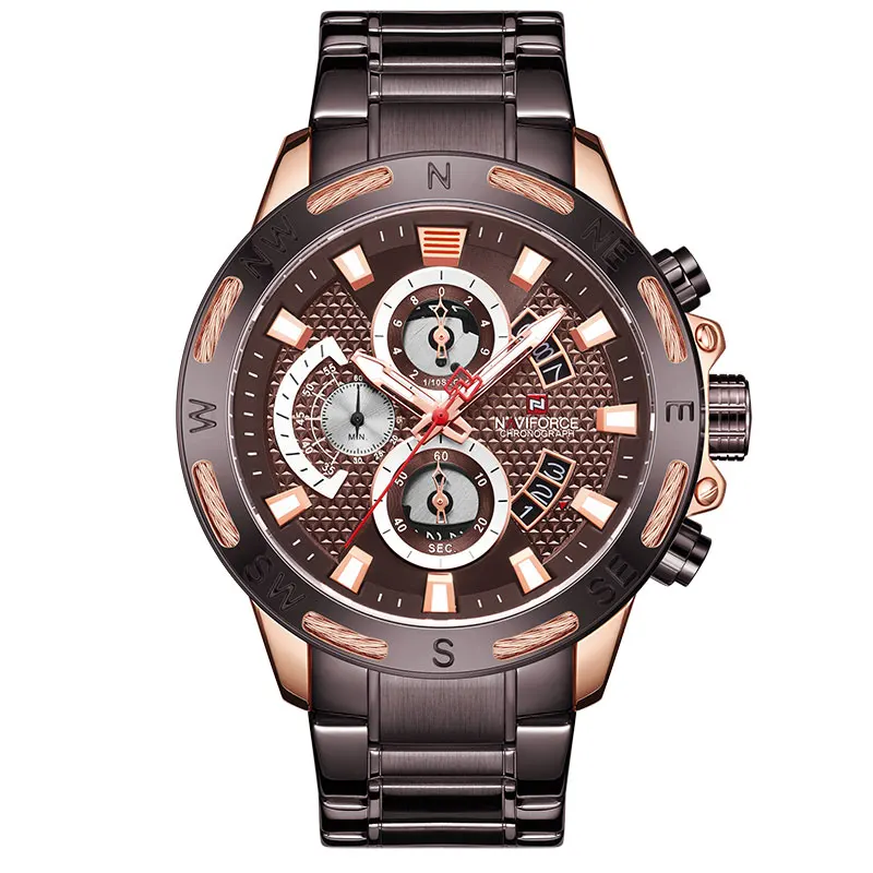 Coffee NAVIFORCE люксовый бренд для мужчин s спортивные часы золото полный сталь кварцевые часы для мужчин Дата Неделя водонепроницаемый военный часы Relogio Masculino - Цвет: Coffee