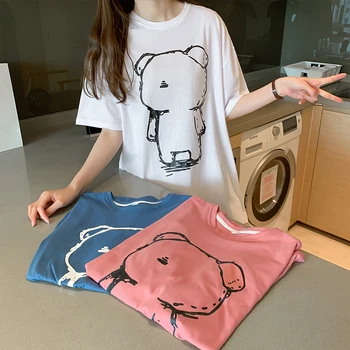 

Print Bear Kawaii T Shirts Cotton Women 2020 Summer Fashion Streetwear Oversized Graphic T Shirt Women Cute Tops Tee Shirt Femme