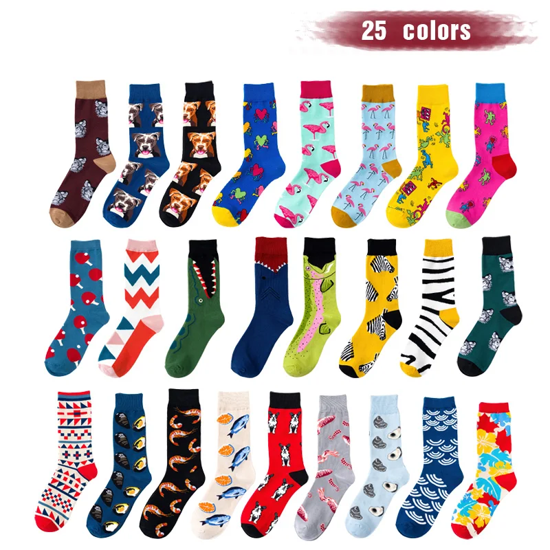 UG UP grado nueva moda divertida hombres algodón peinado con patrón colorido feliz calcetines flamenco Beagle Animal novedad regalo Sokken|Calcetines de hombres| - AliExpress