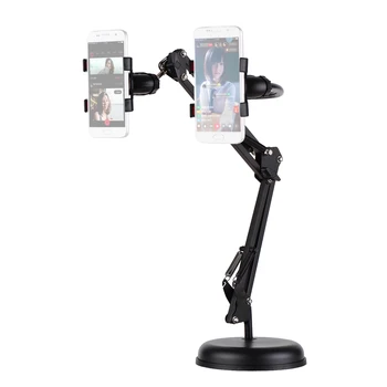 

Extendable Cell Phone Holder Table Stand Lazy Bracket 360° Rotatable with Dual Phone Clamps Flexible Articulating Arm Photo