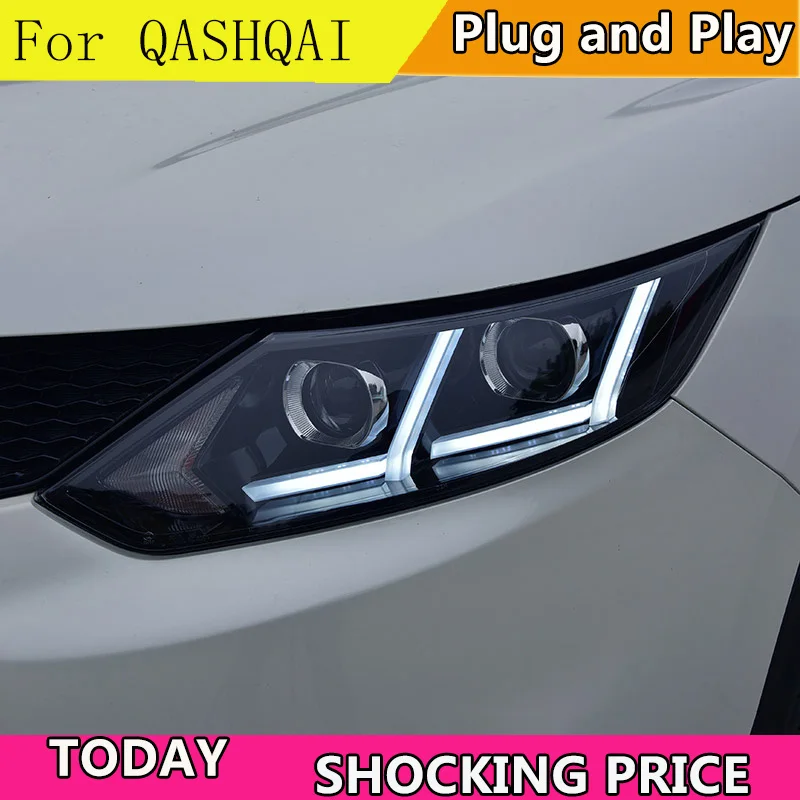 Автомобильная лампа для Nissan Qashqai головной светильник s светодиодный головной светильник DRL Объектив Двойной Луч би-ксенон HID автомобильный передний светильник