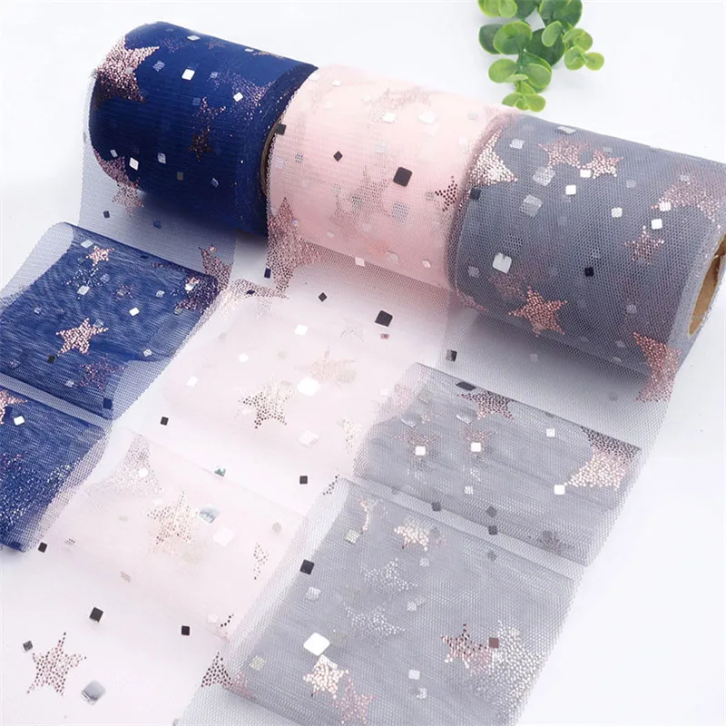 

8cm/12cm 25Yards Star Sequin Tulle Roll Spool Organza Ribbon for DIY Tutu Baby Shower Birthday Wedding Party Table Runner Decor