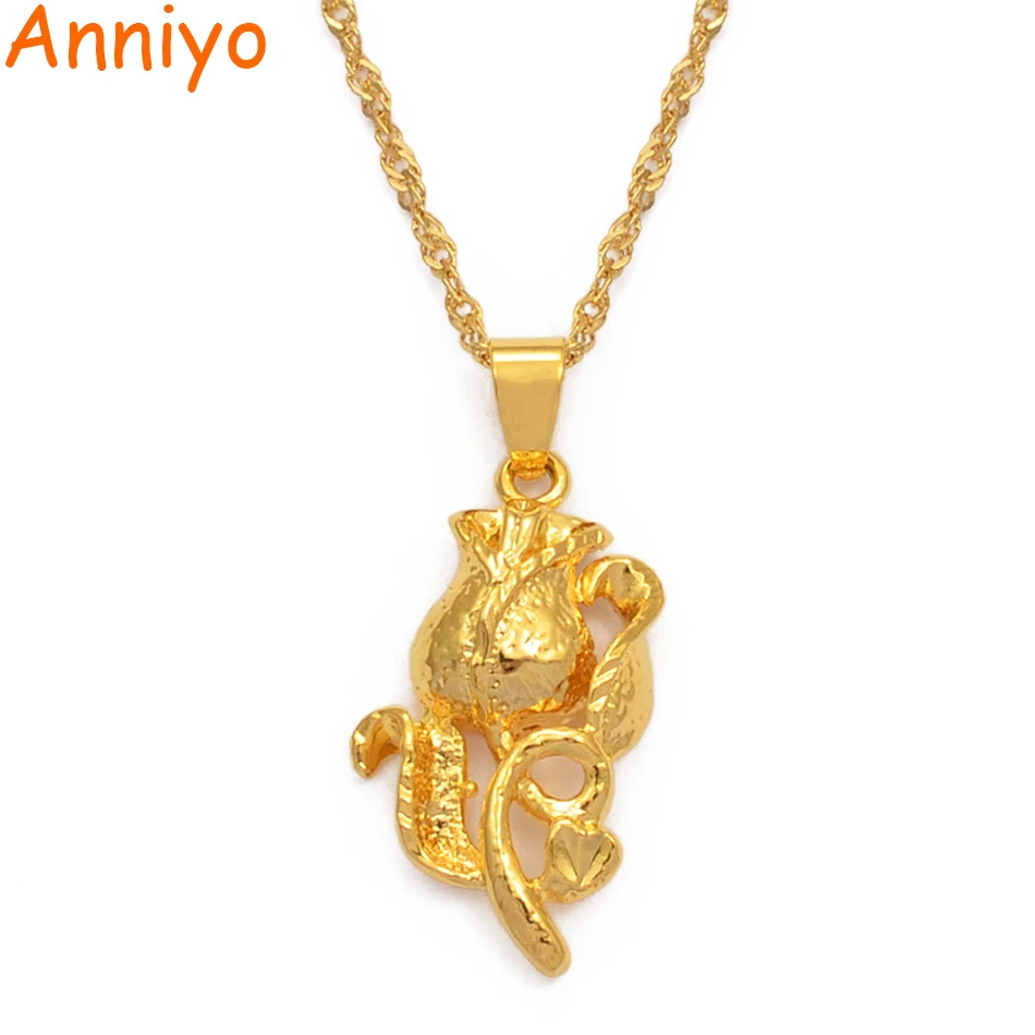 

Anniyo Charm Rose Flower Pendant Necklaces for Women Girls Gold Color Rose Jewelry Romantic Party Birthday Gifts #008509
