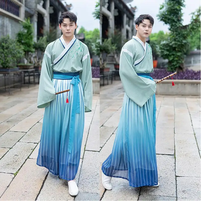 WeiJin Dynasty Китайский Японский стиль вышивка постепенная смена юбка+ jacketscholar одаренный красивый мужской ежедневное улучшение костюмы