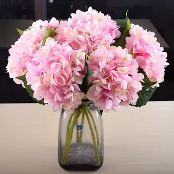 

6 Pcs Single Head Artificial Silk Hydrangea Flower Simulation Leaf Fake Bouquet