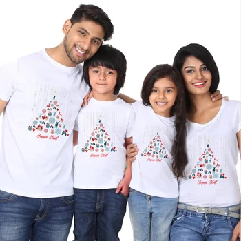 

1pc Joyeux Noel and Bonne Annee Christmas Family Look White Tshirt Boy Girl and Parents Family Look Matching T-shirts Babe Cute