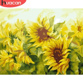 

HUACAN DIY Pictures By Number Flower Kits Painting By Numbers Sunflower Drawing On Canvas Hand Painted Paintings Gift Home Decor