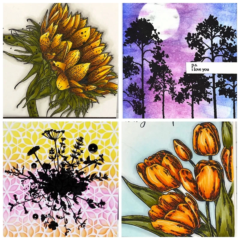 Beautiful Flowers&ampTrees Clear Stamps for Scrapbooking Card Making Sunflowers&ampTulip&ampWild Flowers%Trees | Дом и сад