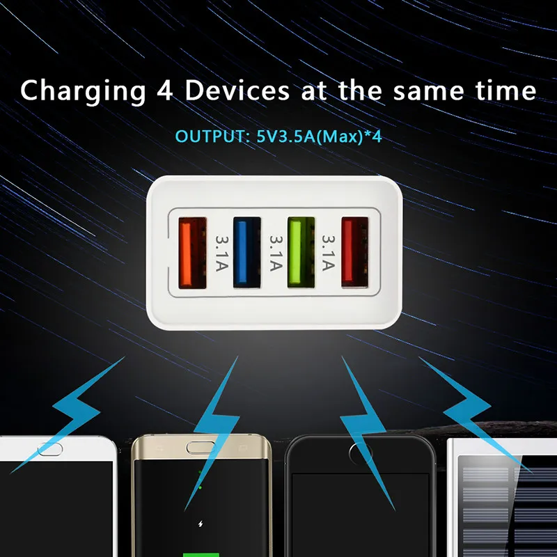 Сетевое зарядное устройство CinkeyPro с 4 USB портами для Samsung iPhone Huawei|Зарядные