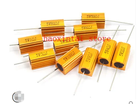 1Pcs Oro Coperture Di Alluminio Ad Alta Potenza Resistenza Rx24-5W 1 2 3 5 10 20 50 100 R Euro 10K 1K