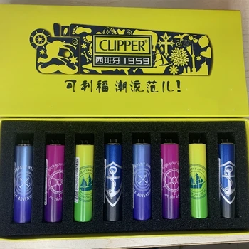 

High-end CLIPPER metal shell direct charge windproof colorful pattern mini lighter, 8 pieces for collections and gifts