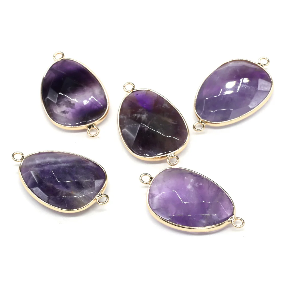 Natural Stone Drop-shaped Pendants Amethyst Double Hole Connector for Jewelry Making DIY Necklace Bracelets Accessories