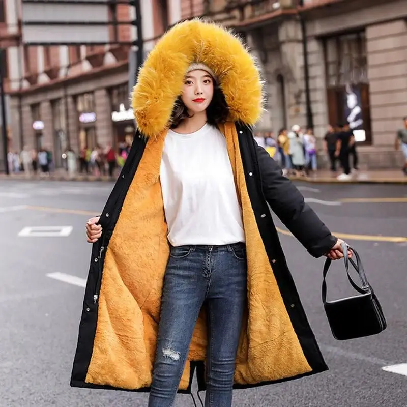 Best Winter Thickened Parka Women Long Coat Large Fur Collar Hooded Down Paaded Parka Warm Casual Plus Size Overcoat