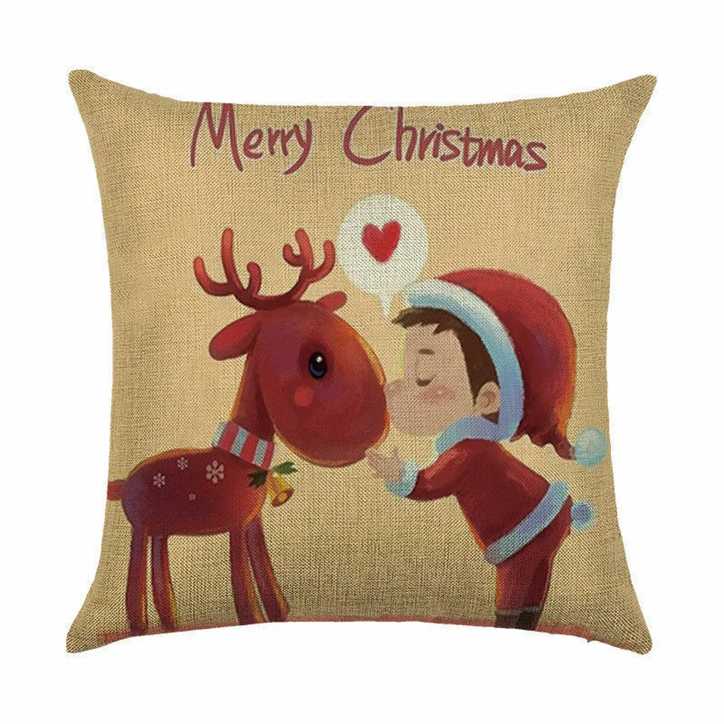 Рождественский чехол для подушки с изображением Санта Клауса, хлопковый льняной чехол для дивана и автомобиля, декоративная наволочка для дома, декоративный льняной чехол для подушки