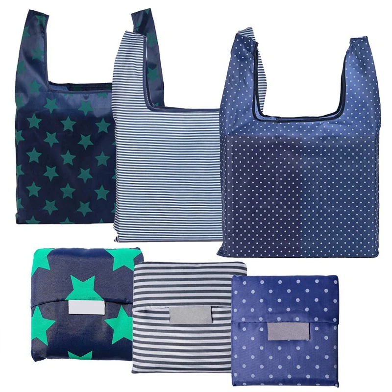 

6 Pack Reusable Grocery Bags, Foldable Eco-Friendly Shopping Tote,Washable,Waterproof,Durable And Lightweight, Blue
