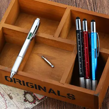 

6 in 1 Tablet Pen Capacitive Multifunction Portable Scale Silver Stylus Pen Level Chic Fashion