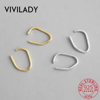 

VIVILADY 925 Sterling Silver Minimalist Style Irregular Line Women Earrings Clips Korean Earless hole Female Jewelry Brincos
