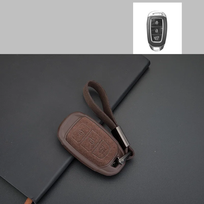 Пластиковый+ кожаный чехол для ключей автомобиля для hyundai i30 Ix35 KONA Encino Solaris Azera Grandeur Ig Accent Santa Fe - Название цвета: brown