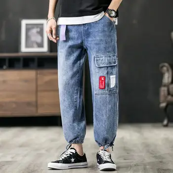 

Denim Hip hop Ripped Baggy Jeans For Men 2020 Autumn Streetwear Brand Pants Male Fashion Casual Cargo Jean Nine pants w400