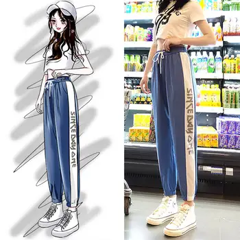 

Plus Size Cotton Long Pants for Women Elastic High Waist Lace Up Pockets Casual Trousers Large Size Lady Summer Autumn Pants