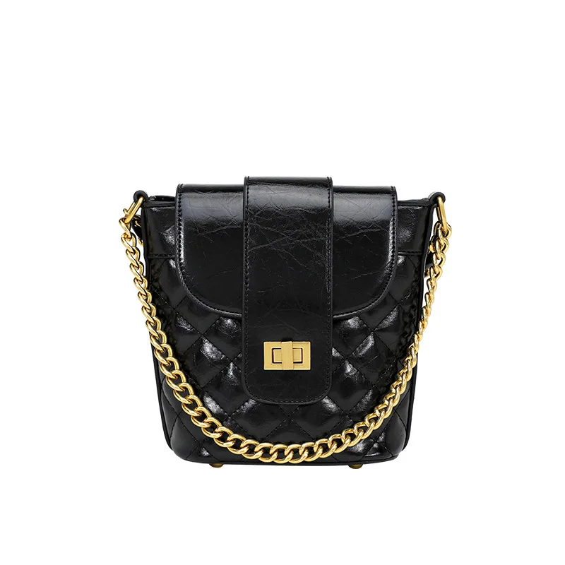 

Lady slanted Ballinger bucket vintage PU leather handheld chain bag luxury handbags women bags designer