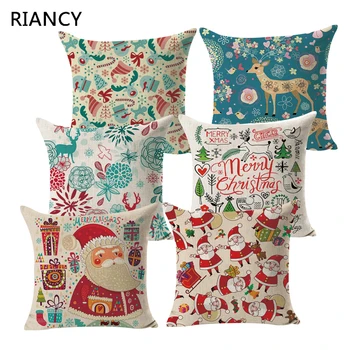

Christmas Santa Claus Deer Pillowcase Cotton Linen Cushion Cover Throw Pillow Home Decor Sofa Decorative Pillow Covers 40471
