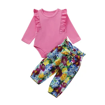 

Newborn Kids Baby Girls Flower Top Romper Bow Long Pants Outfits Clothes Ruffles Outfits Set roupa infantil