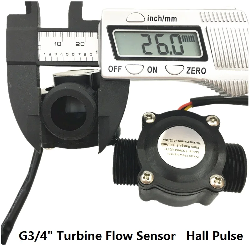 3.5~24Vdc FS300A G3/4" DN20 pipe Water Flow Hall Sensor Hall Flowmeter 1-60L/min tools