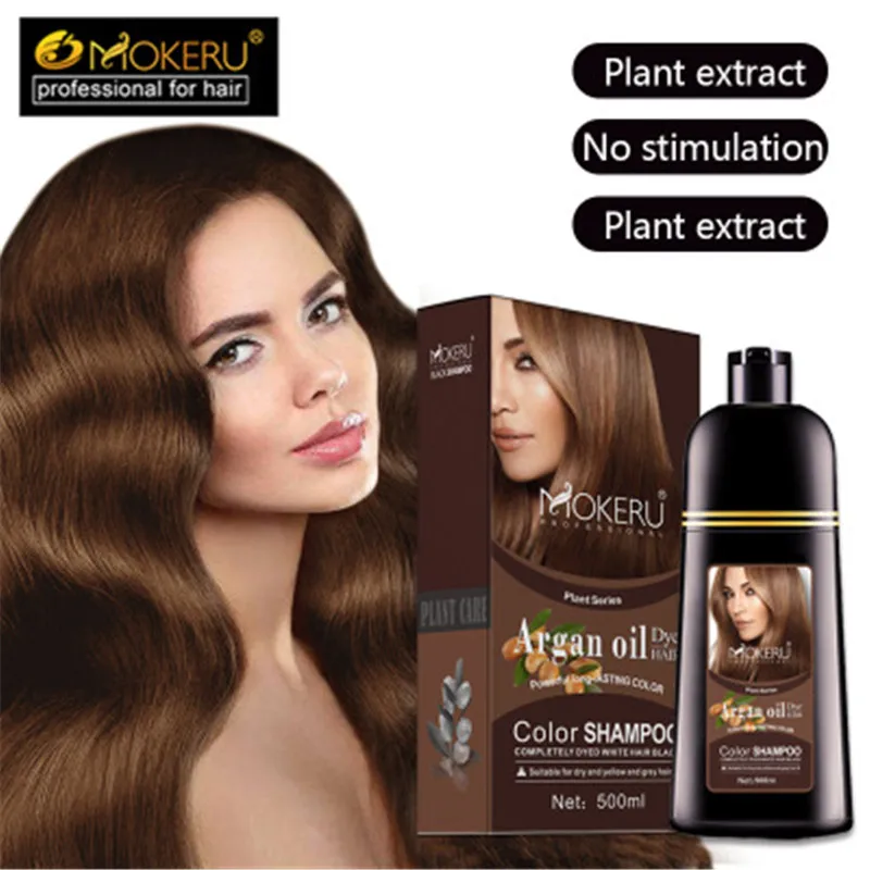 

MOKERU Natural Argan Oil Essence Hair Dye Shampoo No Side Effect No Pungent Smell Wash Dye 2 In 1 Shampoo Permanent Hair Color