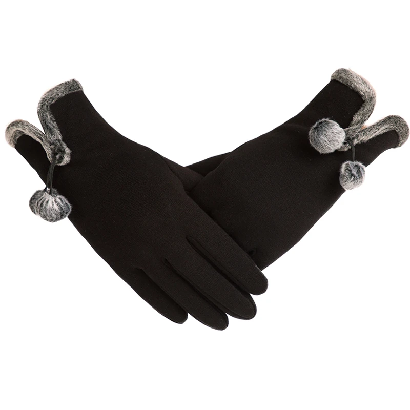 Miya Mona,, модные зимние теплые перчатки для девочек, женские, новинка, помпон, мяч, варежки, Handschuhe, экран, Guantes Termicos Mujer - Цвет: black