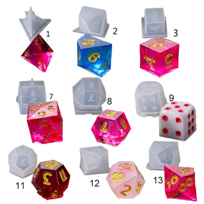 

DIY Crystal Epoxy Mold Dice Fillet Shape Multi-spec Digital Game High Mirror dice mold silicone Mould Making