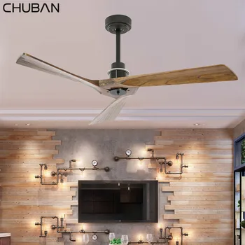 

European Retro Wooden Ceiling Fan With Remote Control Living room Bedroom Dining Room Attic Without Light Fan