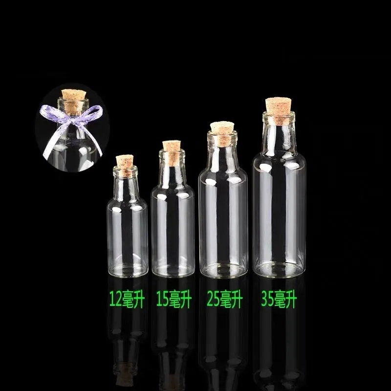 15pcs 12ml 15ml 25ml 35ml Small Clear Glass Storage Jars Bottle Vial Container Wishing Bottle with Cork Stopper DIY Home Decor