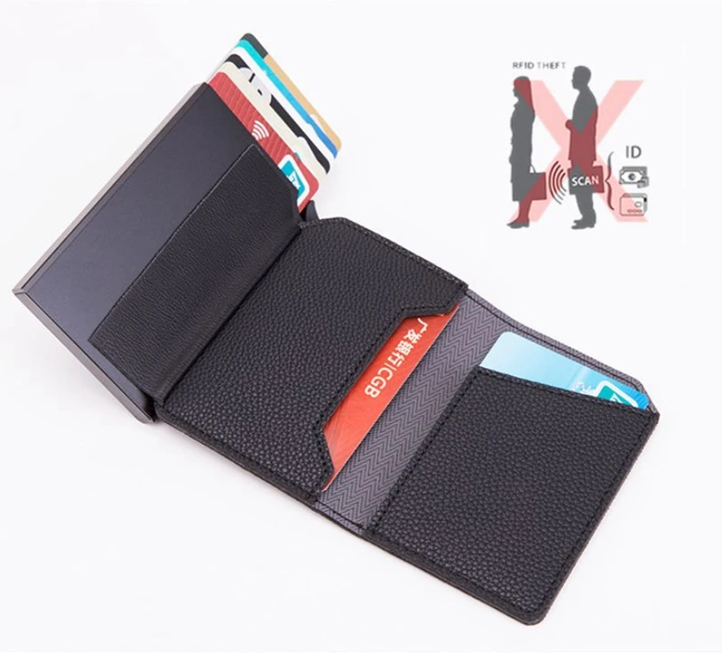 Модный Анти RFID блокирующий мужской держатель для кредитных карт PU маленький кошелек, кожаный ID Чехол для банковских карт металлический защитный кошелек для женщин