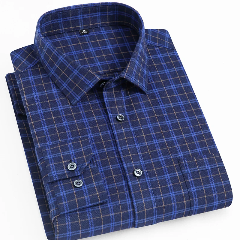 

Anti-wrinkle Longsleeve Shirt for Men Loose Middle-aged and Elderly Business Spring Autumn Father Button Up Shirt Plaid Shirt