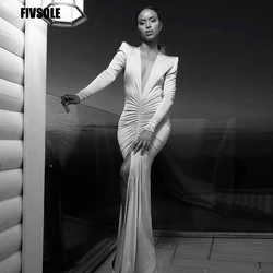 Fivsole Free Shipping V-neck Mermaid Wedding Dress Sleeves Cheap African Wedding Gowns Plus Size Vestido De Noiva White Dress
