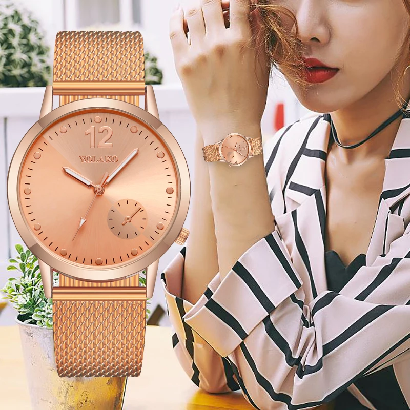 

Simple Ladies watches Alloy Mesh Strap Thin and light Roman Scale Large Number Round Dial Fashion Casual Women Clock Relogio